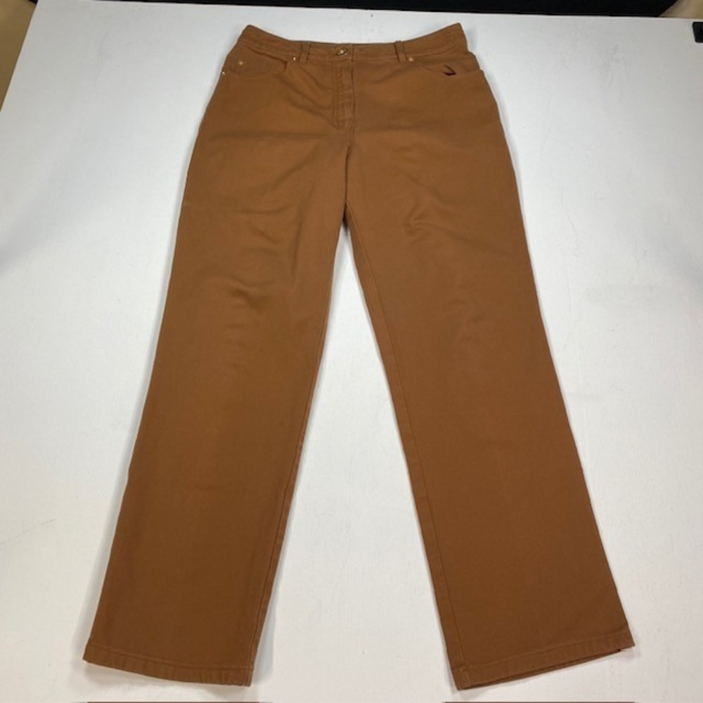 St John Sport Womens Brown Straight Leg Pants High Rise Gold Hardware Size 8